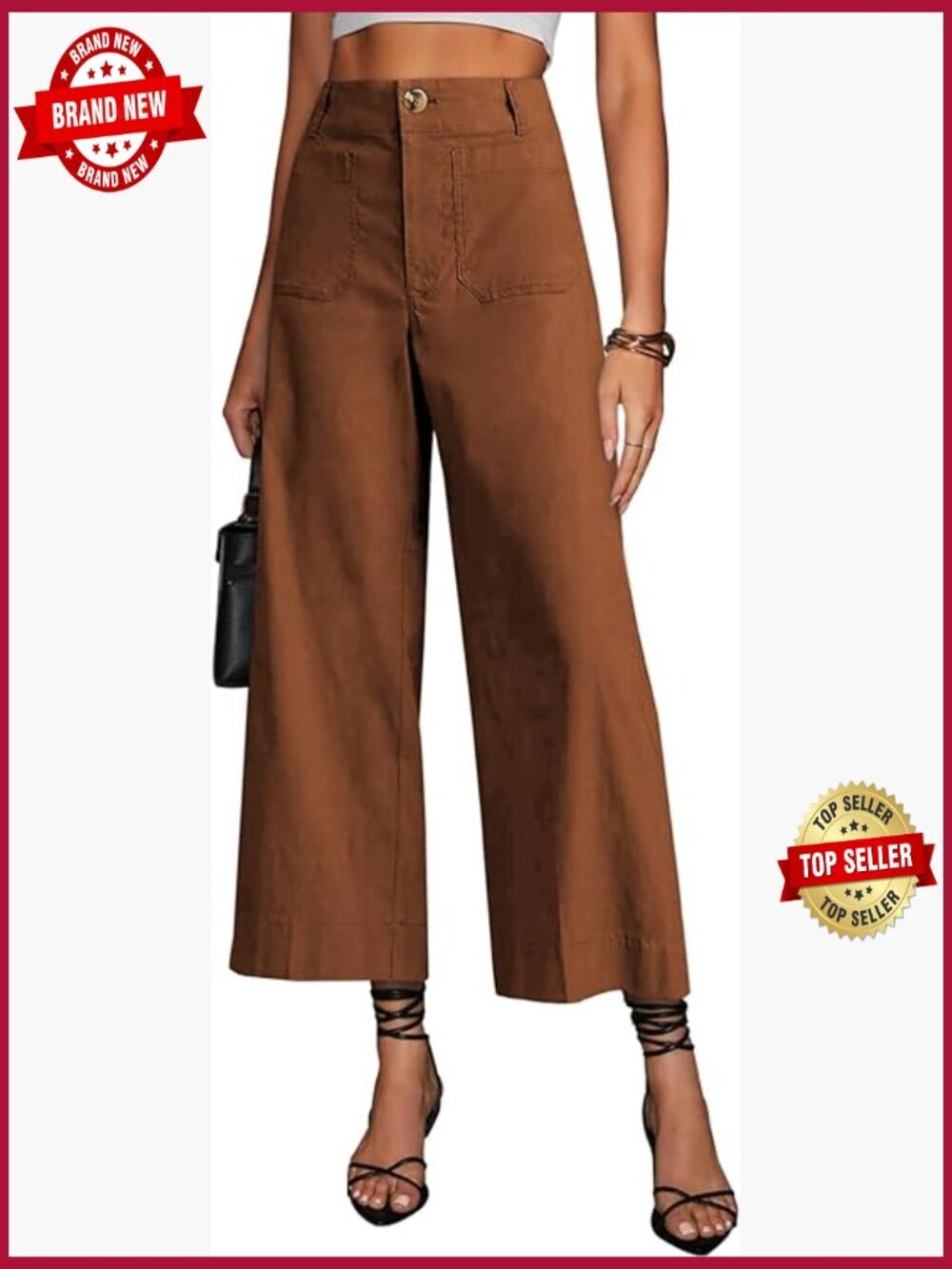 High Waisted Cropped Wide Leg Stretchy Straight Pants with Pockets